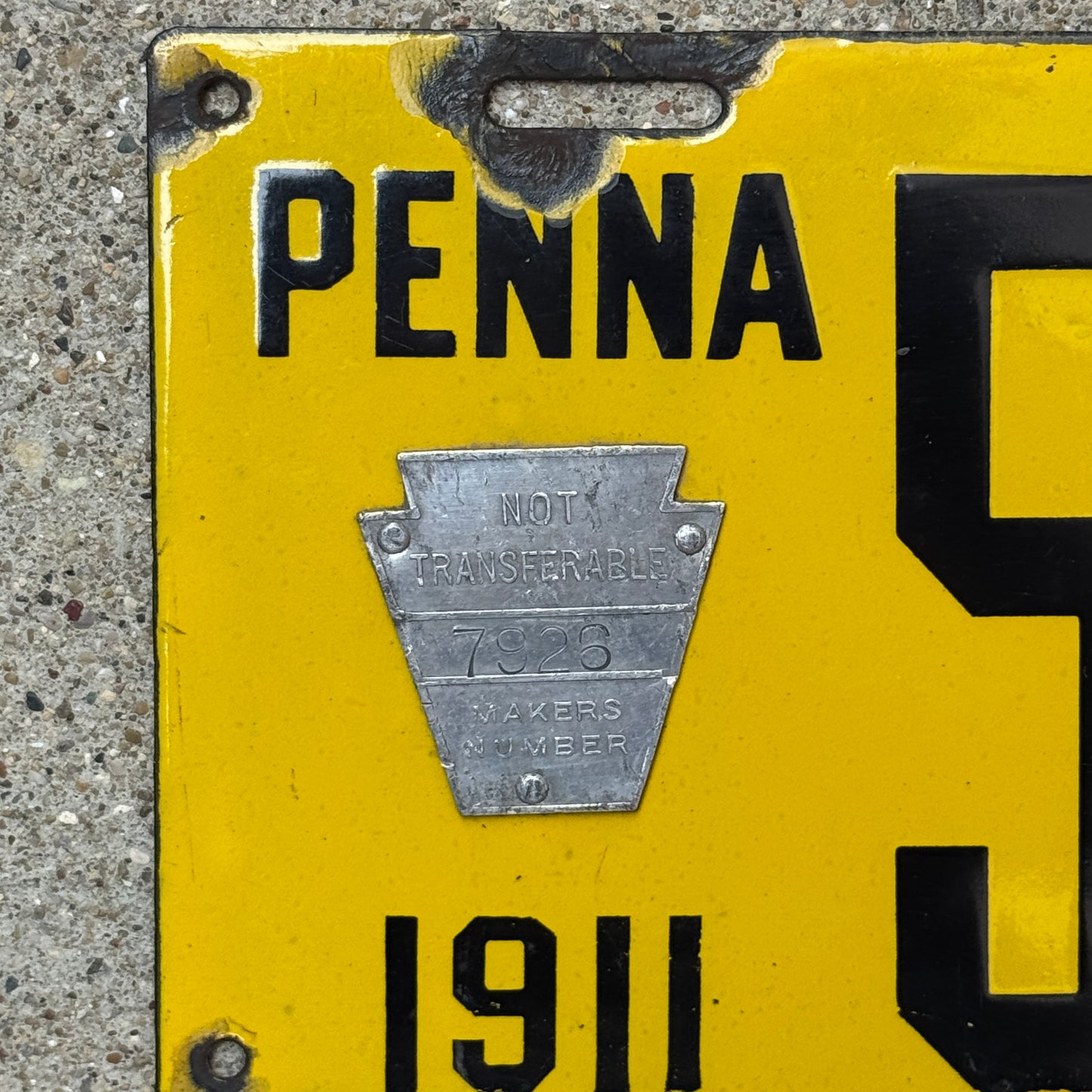 1911 Pennsylvania Porcelain License Plate Pair Auto Tag Low Number Four Digit 5299