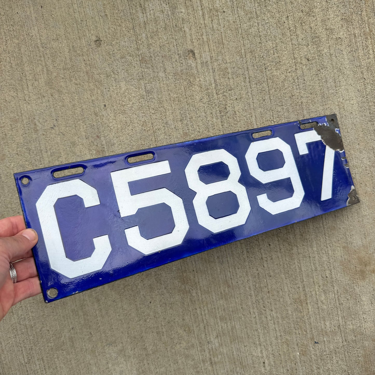 1913 Connecticut Porcelain License Plate Auto Tag Low Number Four Digit 5897