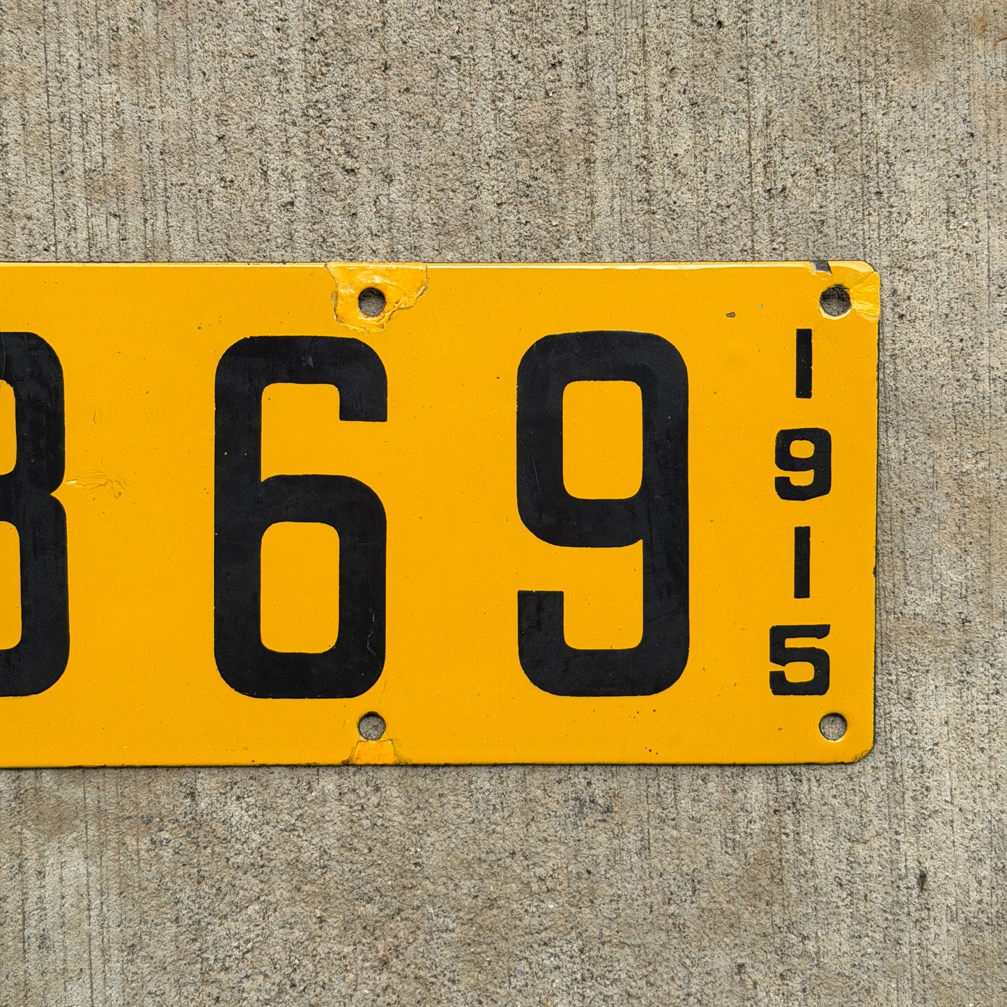 1915 California Porcelain License Plate Auto Tag Low Number Four Digit 3369