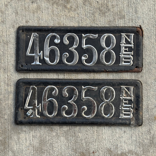 1913 Nebraska Leather Prestate License Plate Pair Antique Auto Tags 46358