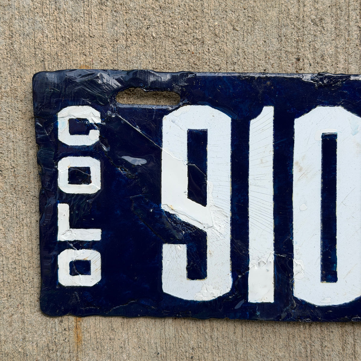 1914 Colorado Porcelain License Plate Auto Tag Low Number Four Digit 9105