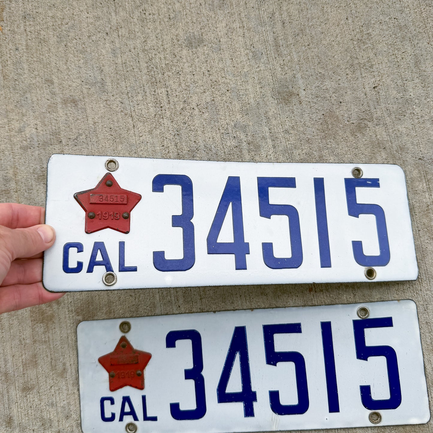 1916 1919 California Porcelain License Plate Pair Auto Tag High Quality With Matching Tabs 34515