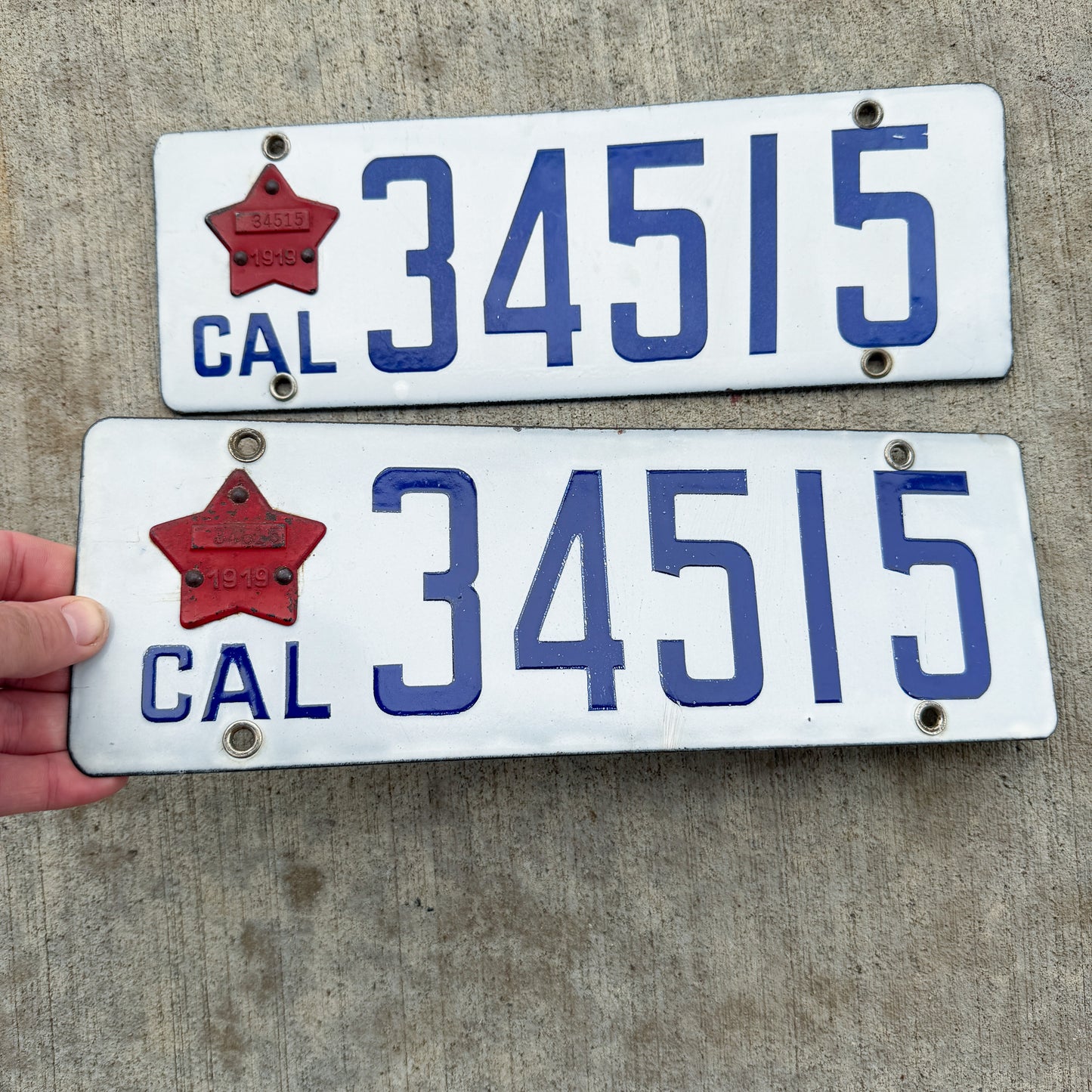 1916 1919 California Porcelain License Plate Pair Auto Tag High Quality With Matching Tabs 34515