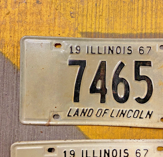 1967 Illinois License Plate Pair 7465 Low Number YOM DMV Clear Ford Chevy Dodge