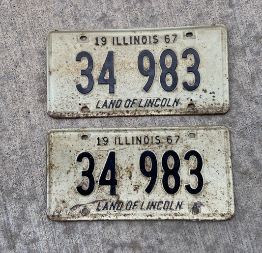 1967 Illinois License Plate Pair 34 983 Auto Ford Chevy Dodge YOM DMV Clear