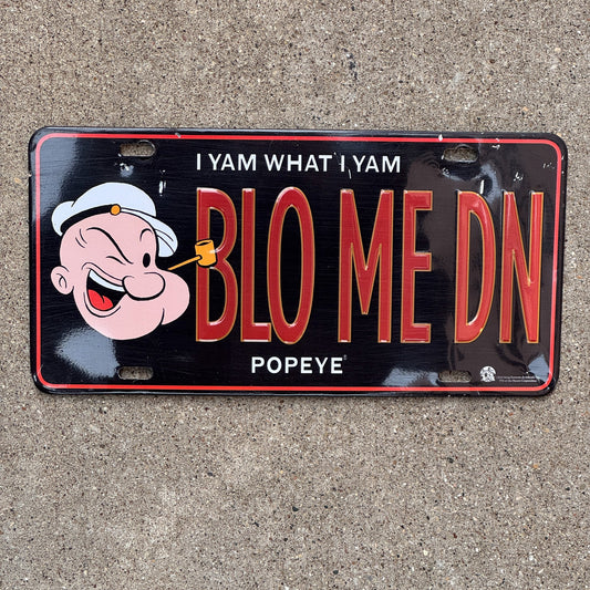 Photo of a Booster License Plate Auto Tag Garage Decor Vintage Popeye Novelty Plate Blow Me Down BLO ME DN