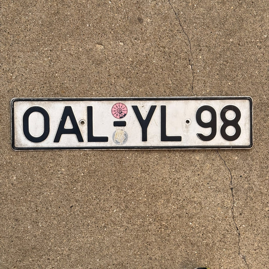 Photo of a Germany License Plate Auto Tag Garage Decor Vintage West German Ostallgäu OAL YL 98