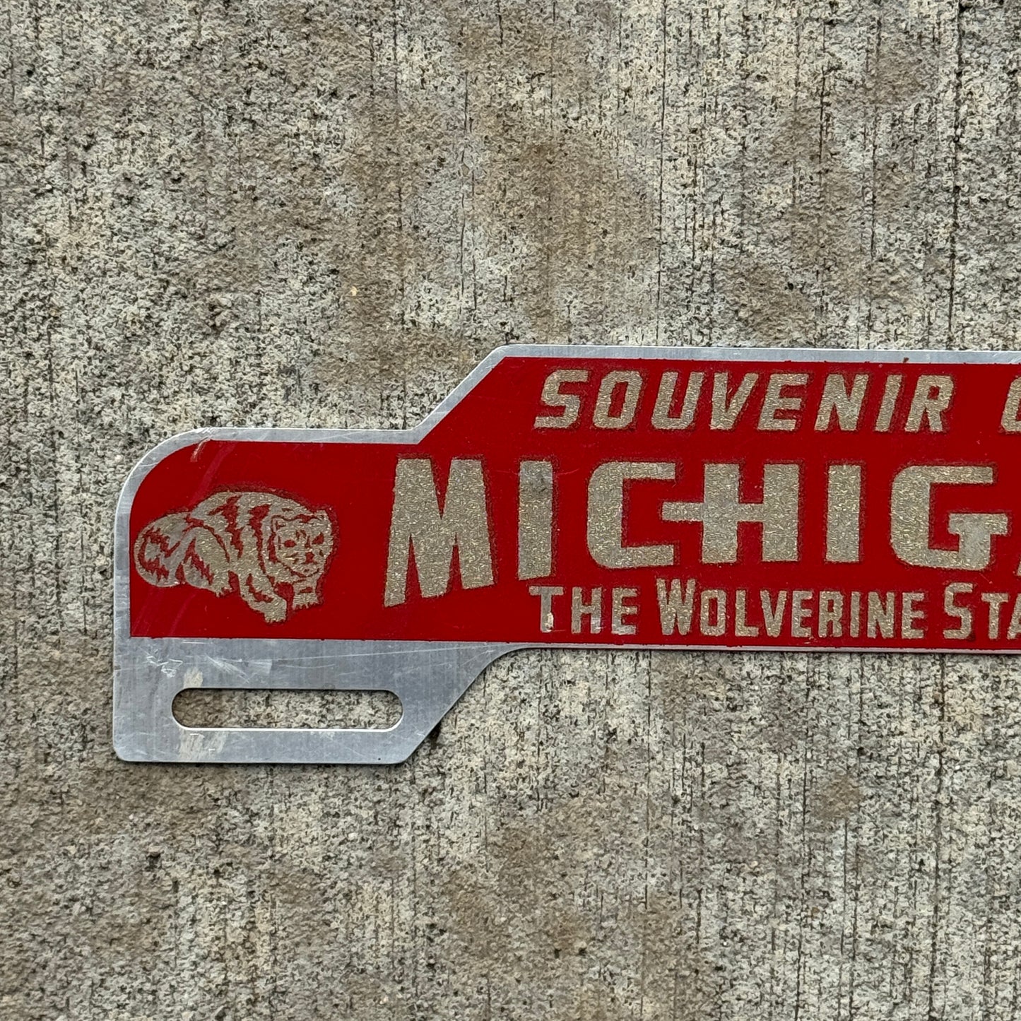 1950 Era Michigan License Plate Topper Auto Tag Wolverine State Reflective Smaltz Paint