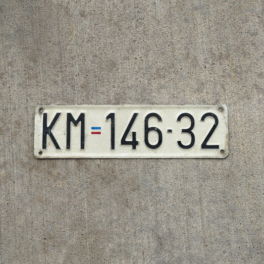 Photo of a Serbia License Plate Auto Tag Garage Decor Vintage KM 146 32 with original patina